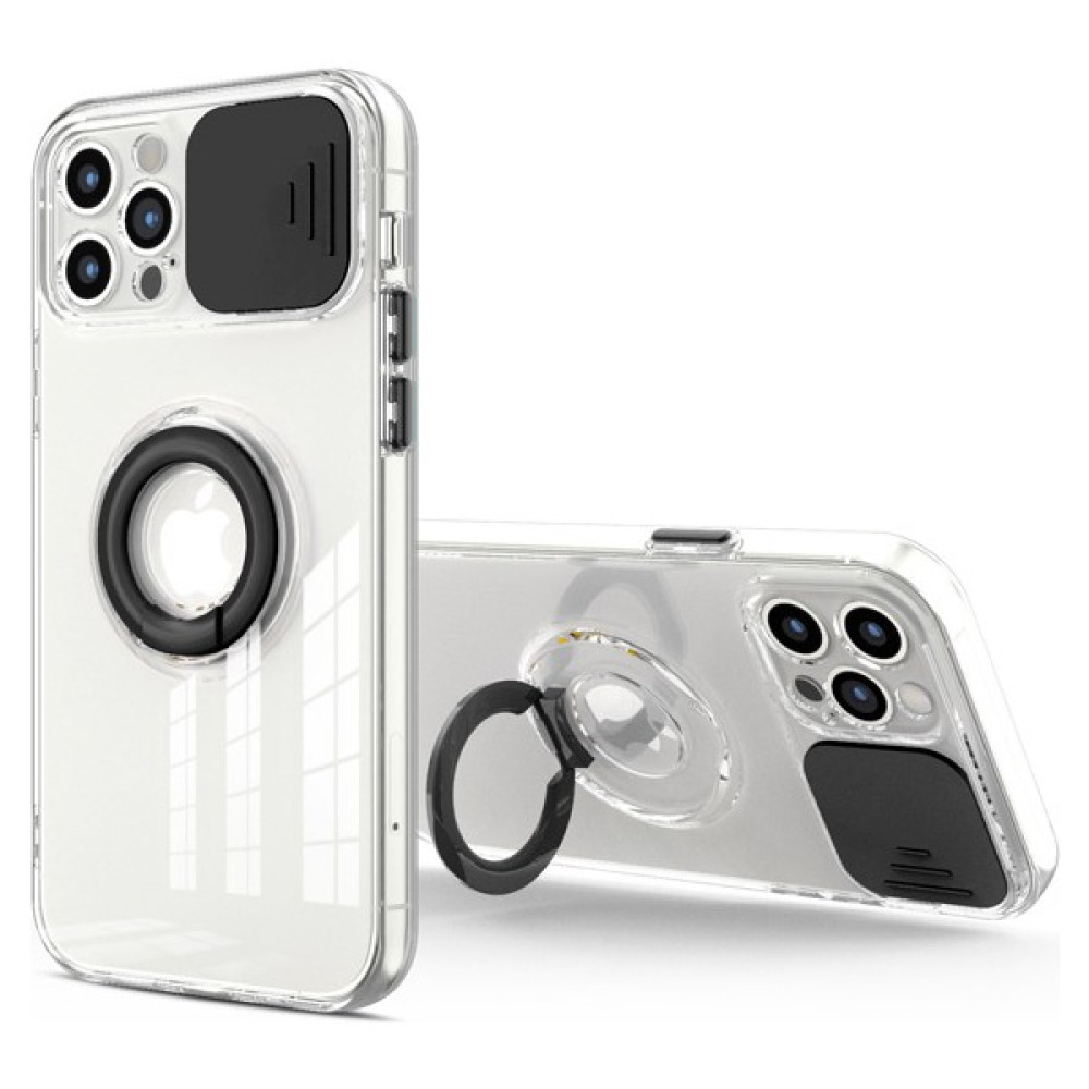 Ason Plus Ally iPhone 13 Pro Max 6.7inç Kılıf Sürgülü Kamera Lens Korumalı Yüzük Standlı Silikon Kı - Siyah Cep Telefonu Kılıfı Fiyatı