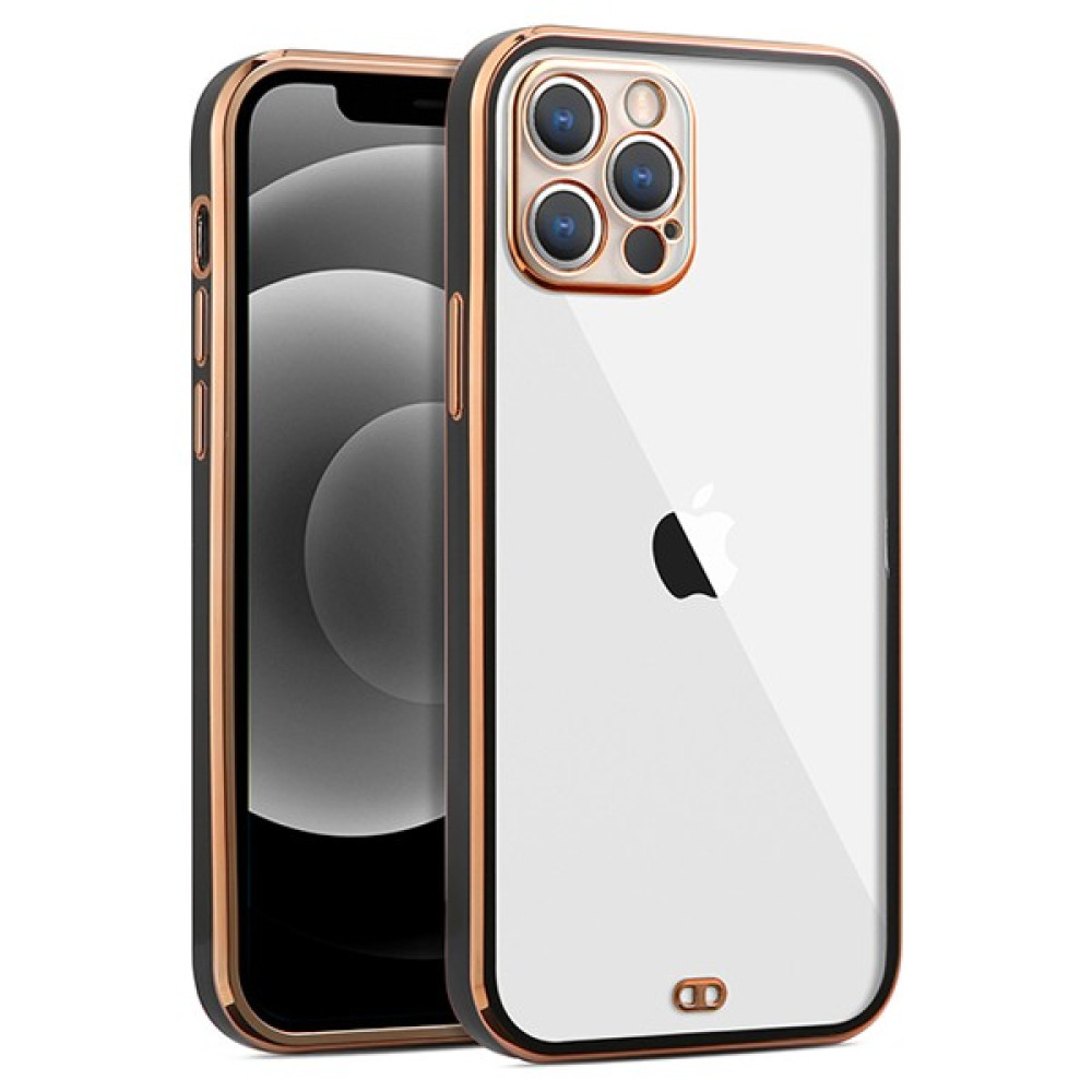 Ason Plus Apple iPhone 12 Pro Max 6.7inç Gold Çerçeve Kamera Korumalı Bumper Kılıf - Siyah Cep Telefonu Kılıfı Fiyatı