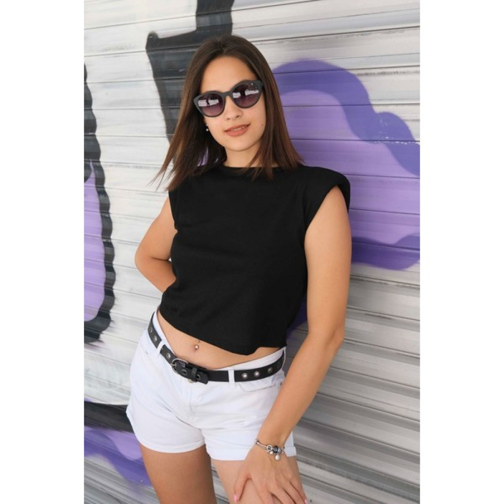 Asortika Vatkalı Siyah Crop Bluz Bluz Fiyatı