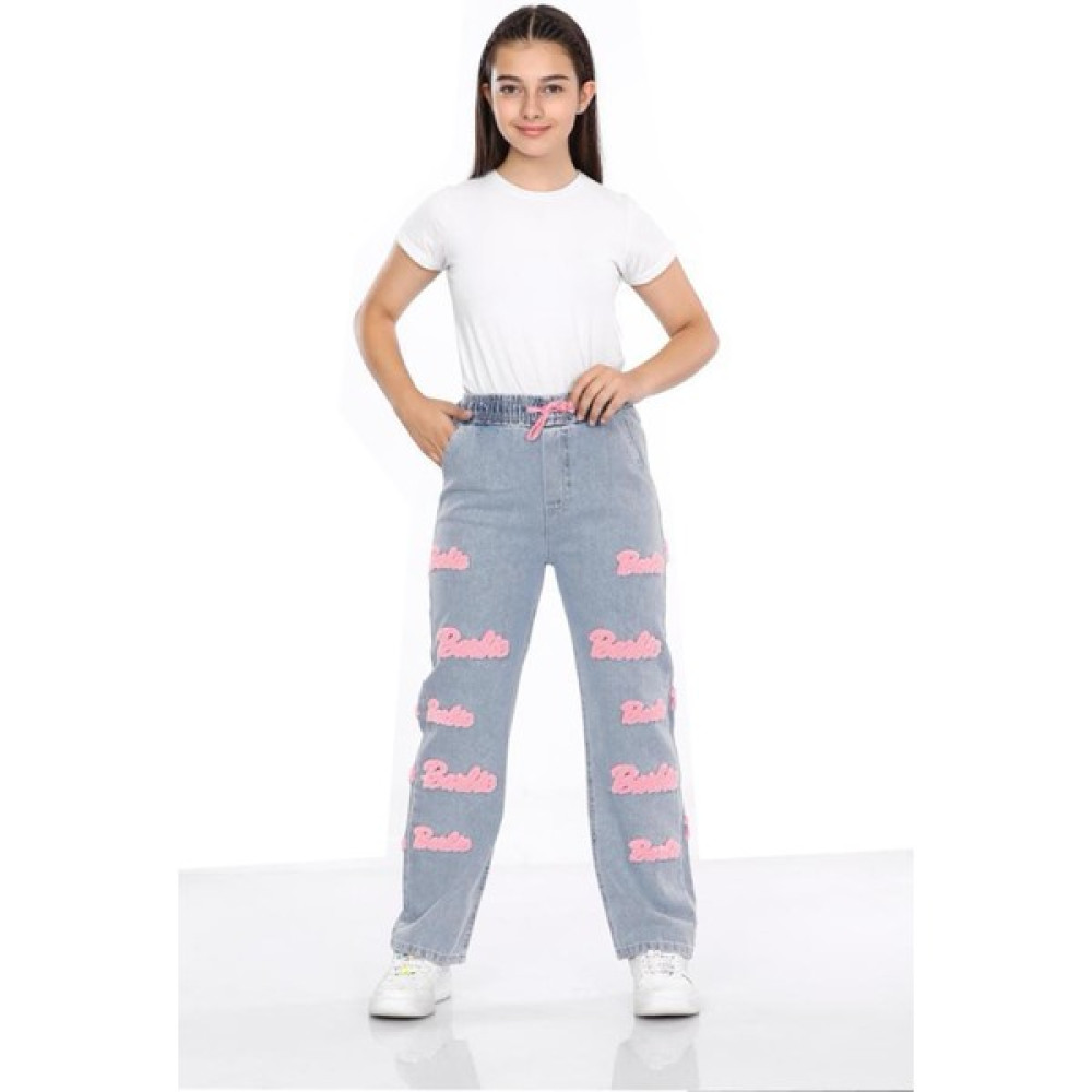 Asortix Kız Çocuk Bel Lastikli Bol Kesim Kot Jean PANTOLON-PNT-0037 Kız Çocuk Pantolon Fiyatı