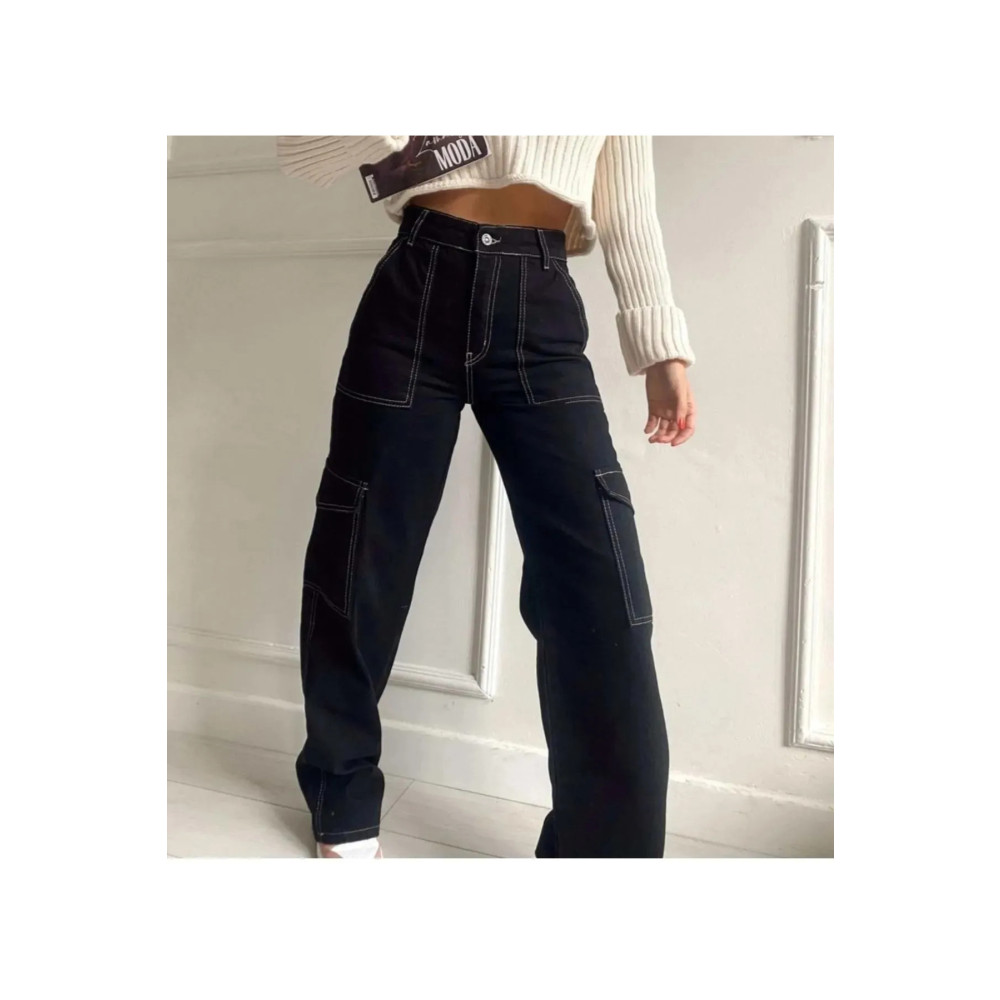 Asortix Kız Çocuk Siyah Ters Dikiş Detaylı Denim Kargo Pantolon Kot Jean 5-6 Yaş Beden Kadın Pantolon Fiyatı