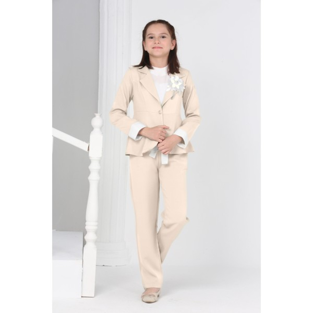 Asortix Kız Çocuk Takım Elbise-Blazer Ceket-Pantolon Bluz 3'lü Takım Kız Çocuk Giyim Takımı Fiyatı