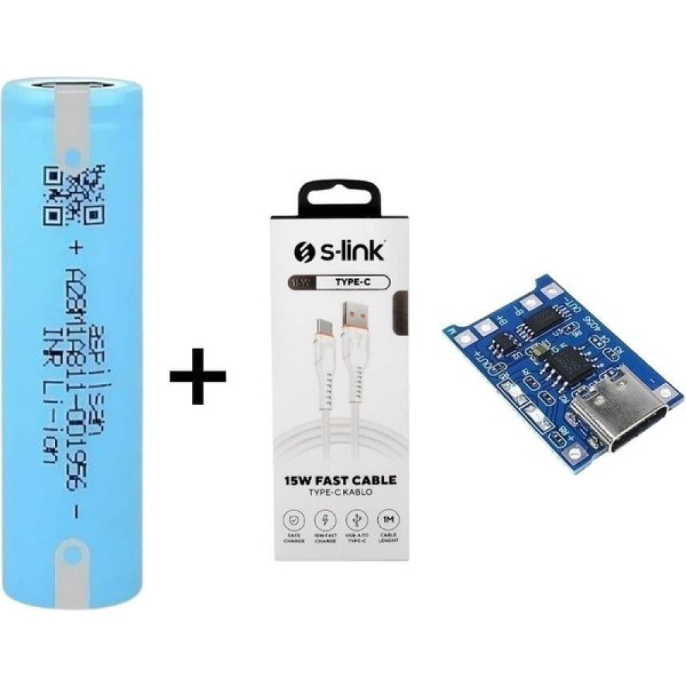 ASPILSAN18650-3.7V 2800 Mah + 3A Type-C Hızlı Data Sarj/kablosu + Type-C Korumalı Batarya Şarj Devresi - 1 Adet Diğer Fiyatı