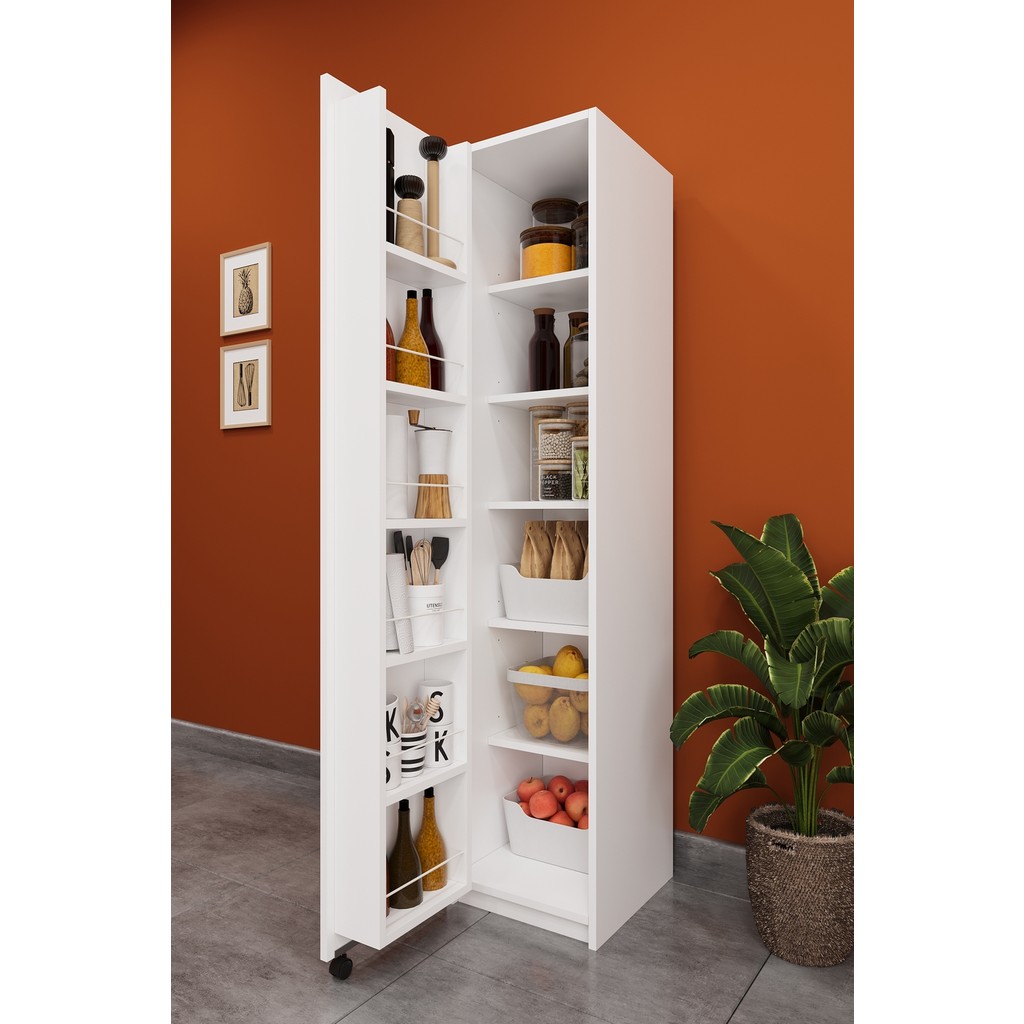 Asra Trend Lüks Çok Amaçlı Kiler Dolabı %100 MDF Erzak Organizer Mutfak Dolabı MK19 - Beyaz Diğer Fiyatı