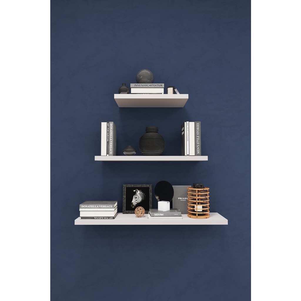 Asra Trend Modern 3'lü Uçan Raf Çok Amaçlı Duvar Rafı Organizer %100 MDF Kitaplık Mutfak Banyo Rafı DRF02 - Beyaz Kitaplık Fiyatı