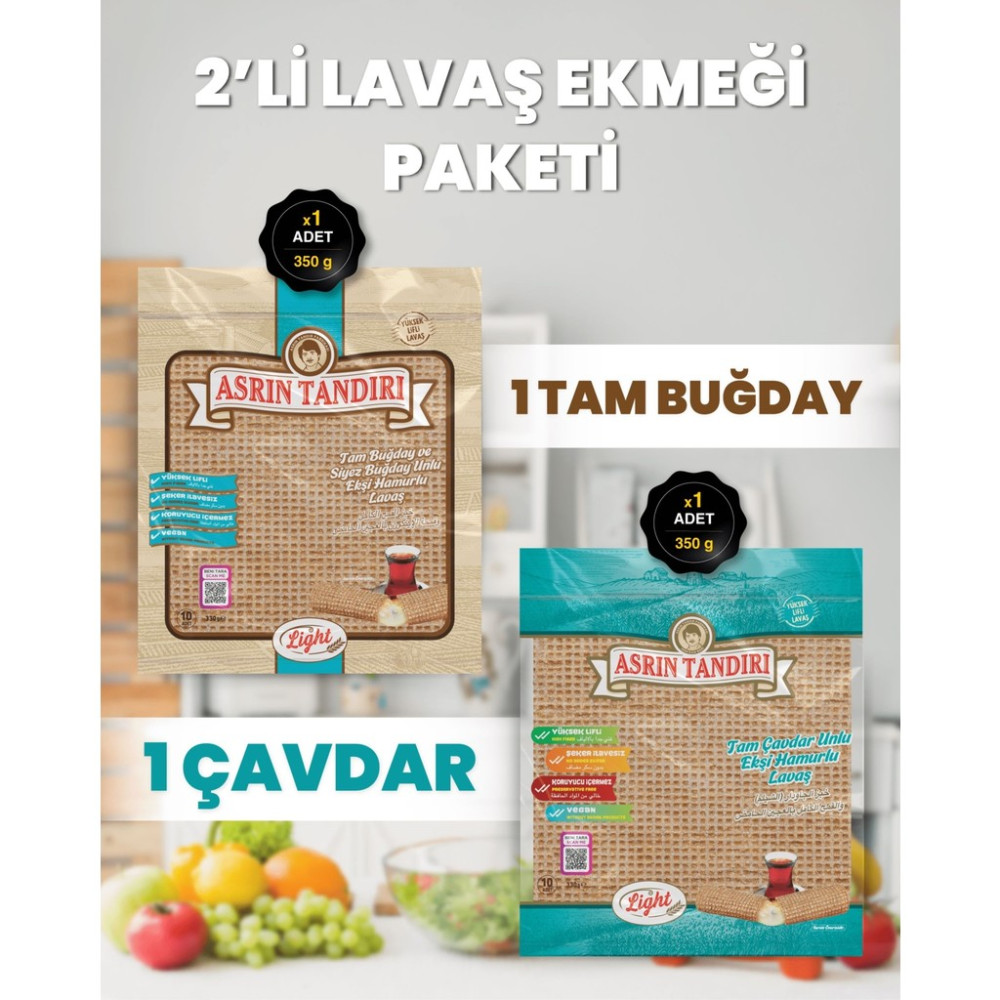 Asrın Tandırı 2'li Paket(1 Paket Ekşi Hamurlu Tam Buğday Lavaş Ekmeği - 1 Paket Ekşi Hamurlu Çavdar Lavaş Ekmeği) - 2 Adet Unlu Mamüller Fiyatı