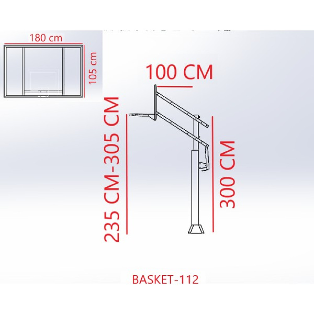 Assa Spor BASTEK-112 Black Silver Tek Direkli Basketbol Potası Sabit Çember Temperli CAM(105*180) Basketbol Ürünleri Fiyatı