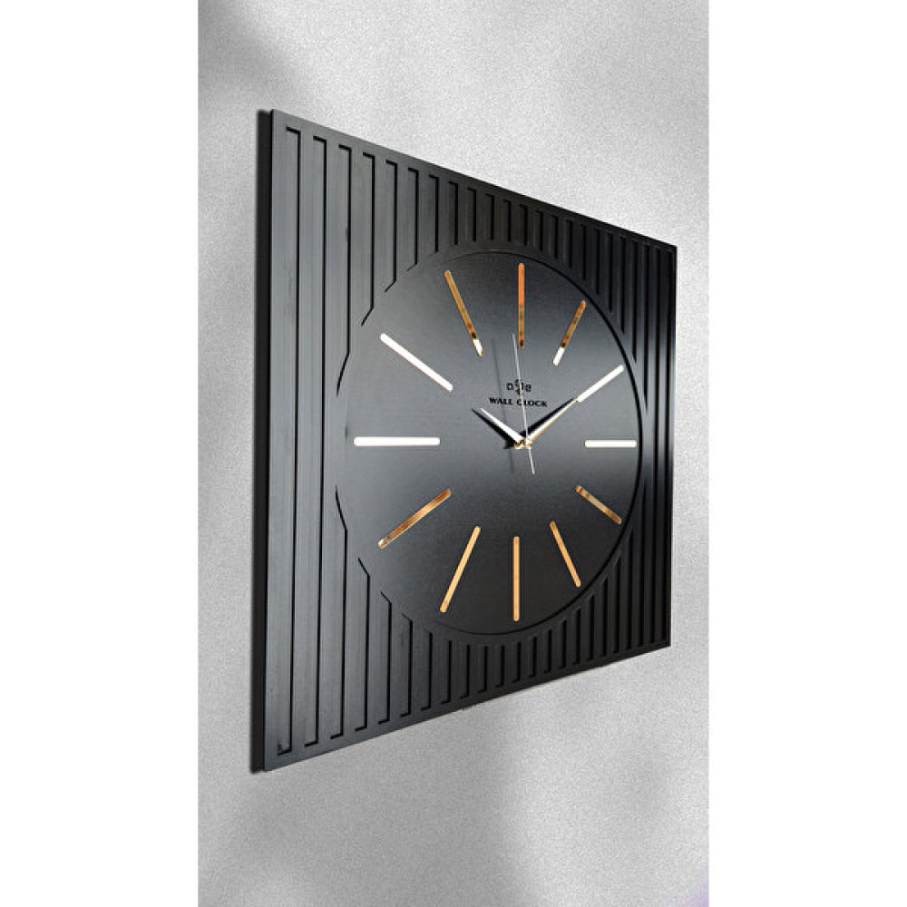 Asse Kare Çizgi Desenli Gold Pleksi Beyaz Dekoratif Duvar Saati - Siyah - 50 x 50 cm Dekoratif Saat Fiyatı