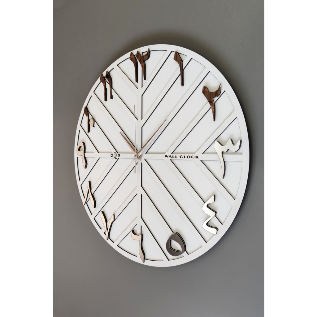 Asse Tasarım Arapça Rakam Long Line Dekoratif Duvar Saati Beyaz & Gümüş 50 x 50 cm Sessiz Mekanizma - Beyaz - Gümüş Duvar Saati Fiyatı
