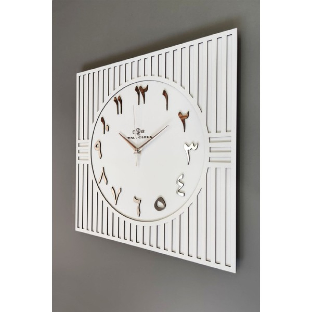 Asse Tasarım Kare Çizgi Desenli Arapça Rakam Dekoratif Beyaz & Gümüş Duvar Saati 50 x 50 cm Dekoratif Saat Fiyatı