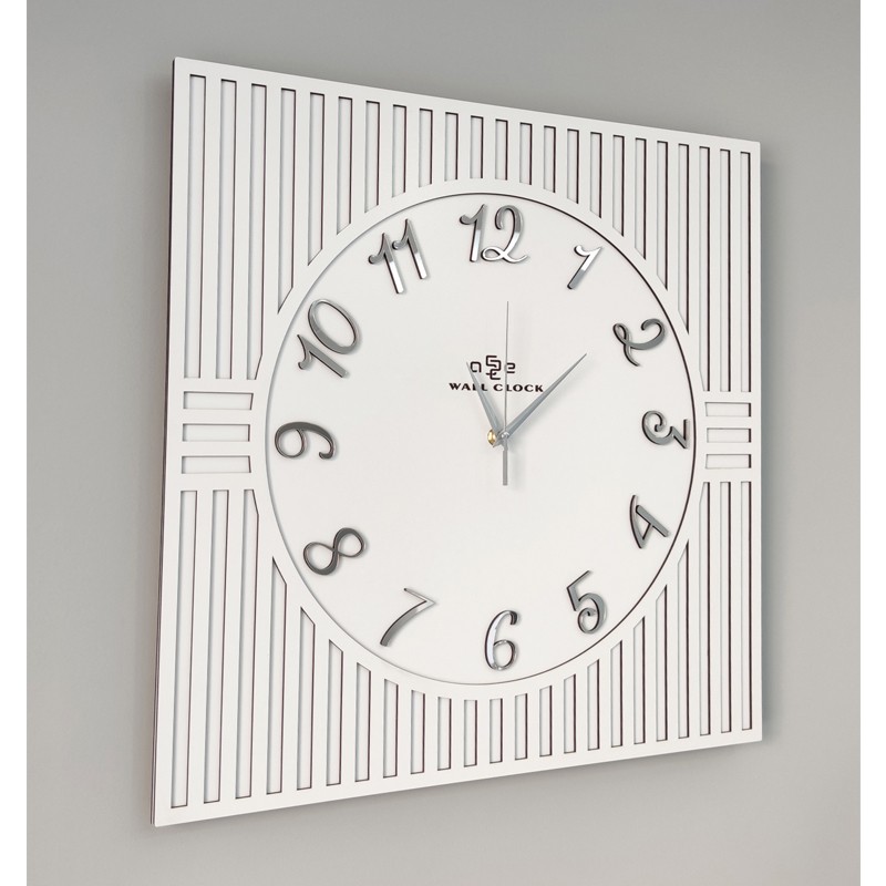 Asse Tasarım Kare Çizgi Desenli Türkçe Rakam Dekoratif 50X50CM Duvar Saati - Beyaz - Gümüş Duvar Saati Fiyatı