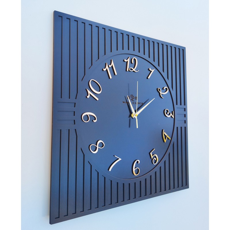 Asse Tasarım Kare Çizgi Desenli Türkçe Rakam Dekoratif 50X50CM Duvar Saati - Siyah - Gold Duvar Saati Fiyatı
