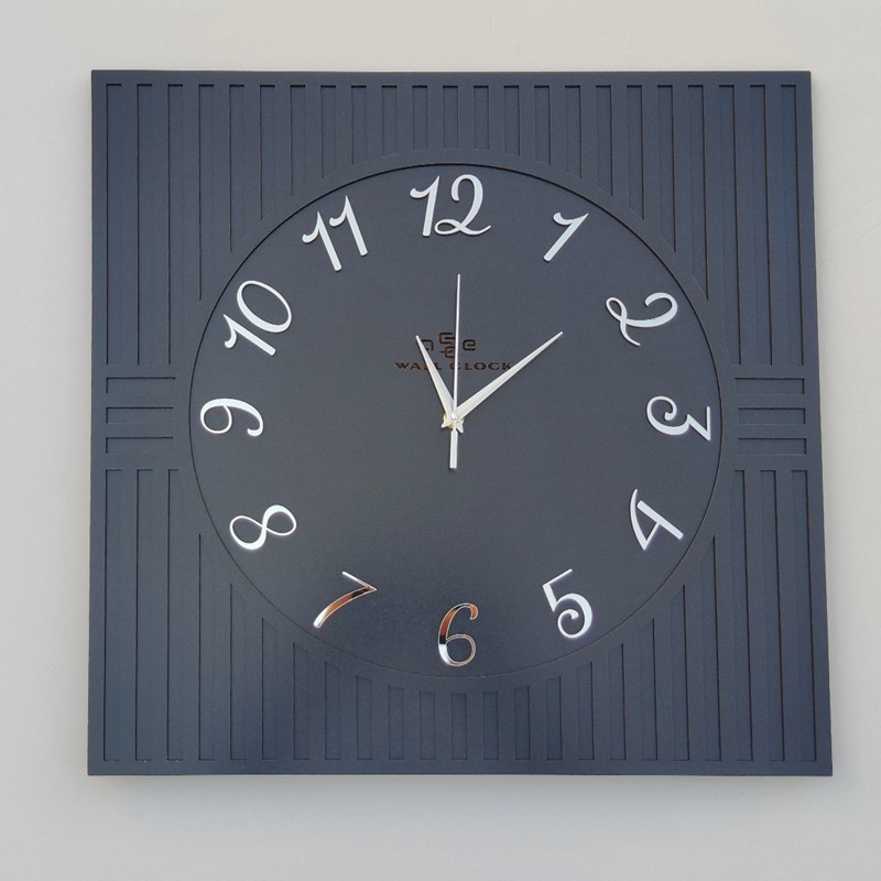 Asse Tasarım Kare Çizgi Desenli Türkçe Rakam Dekoratif 50X50CM Duvar Saati - Siyah - Gümüş Duvar Saati Fiyatı