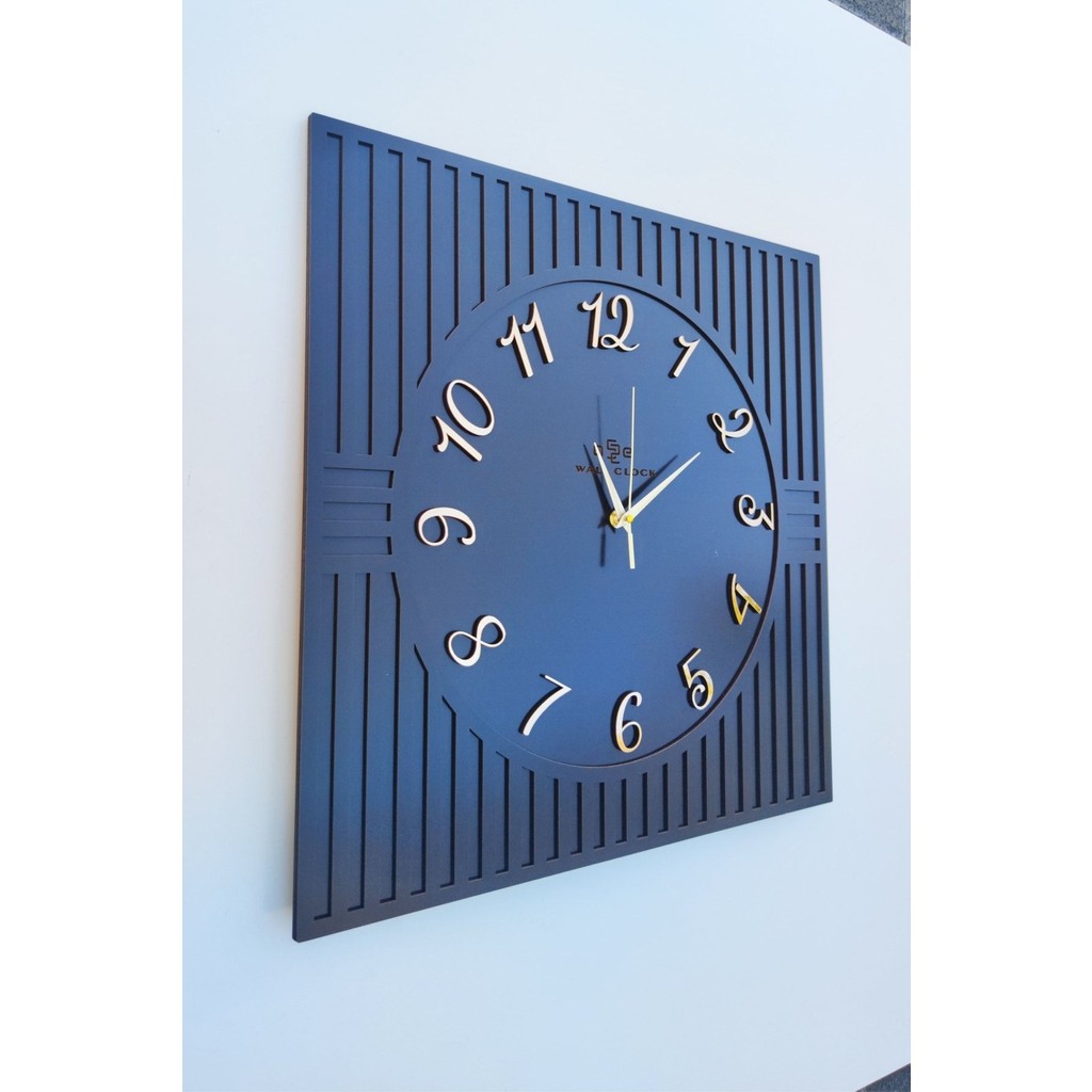 Asse Tasarım Kare Çizgi Desenli Türkçe Rakam Siyah & Gold Dekoratif Siyah&Gümüş 50 x 50 cm Duvar Saati Duvar Saati Fiyatı