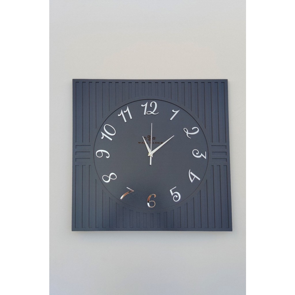 Asse Tasarım Kare Çizgi Desenli Türkçe Rakam Siyah & Gümüş Dekoratif Siyah&Gümüş 50 x 50 cm Duvar Saati Duvar Saati Fiyatı