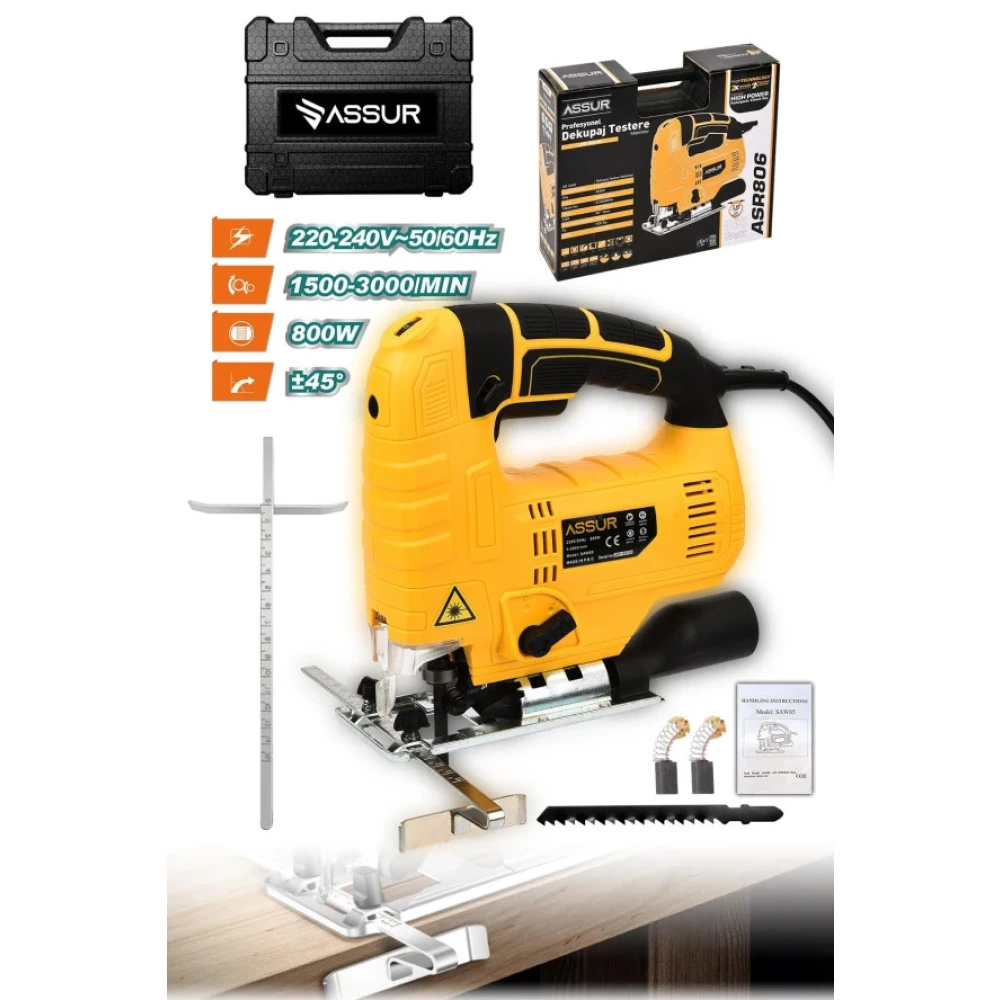 Assur Bakır Sargılı 800 W Professional Devir Ayarlı Dekupaj Bıçkı Testere Makinası Sarı Testere Fiyatı