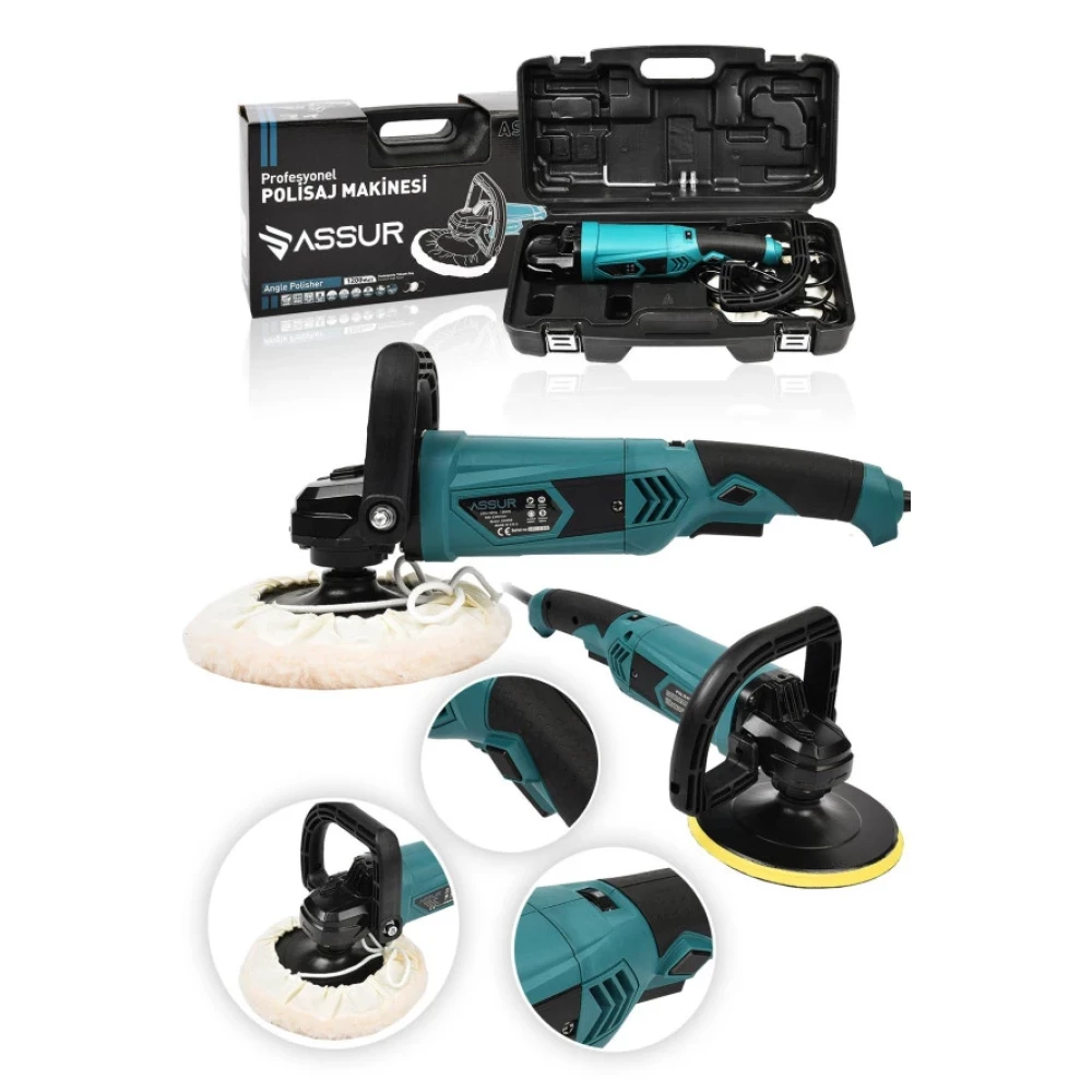 Assur Devir Ayarli Polisaj Makinesi 1300 Watt 180Mm 6 Kademeli Pasta Cila Kiti Hediye Pj01-002 Cila / Polisaj Makinesi Fiyatı