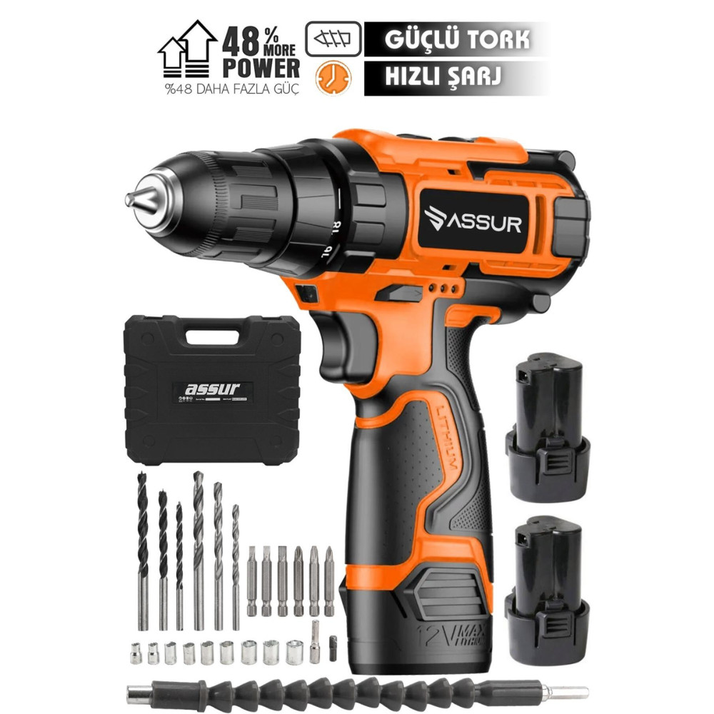ASSUR Germany Çift Akülü Metal Şanzıman 24 Parça Akülü Vidalama Şarjlı Matkap 58 Vf 5 Ah Matkaplar Fiyatı