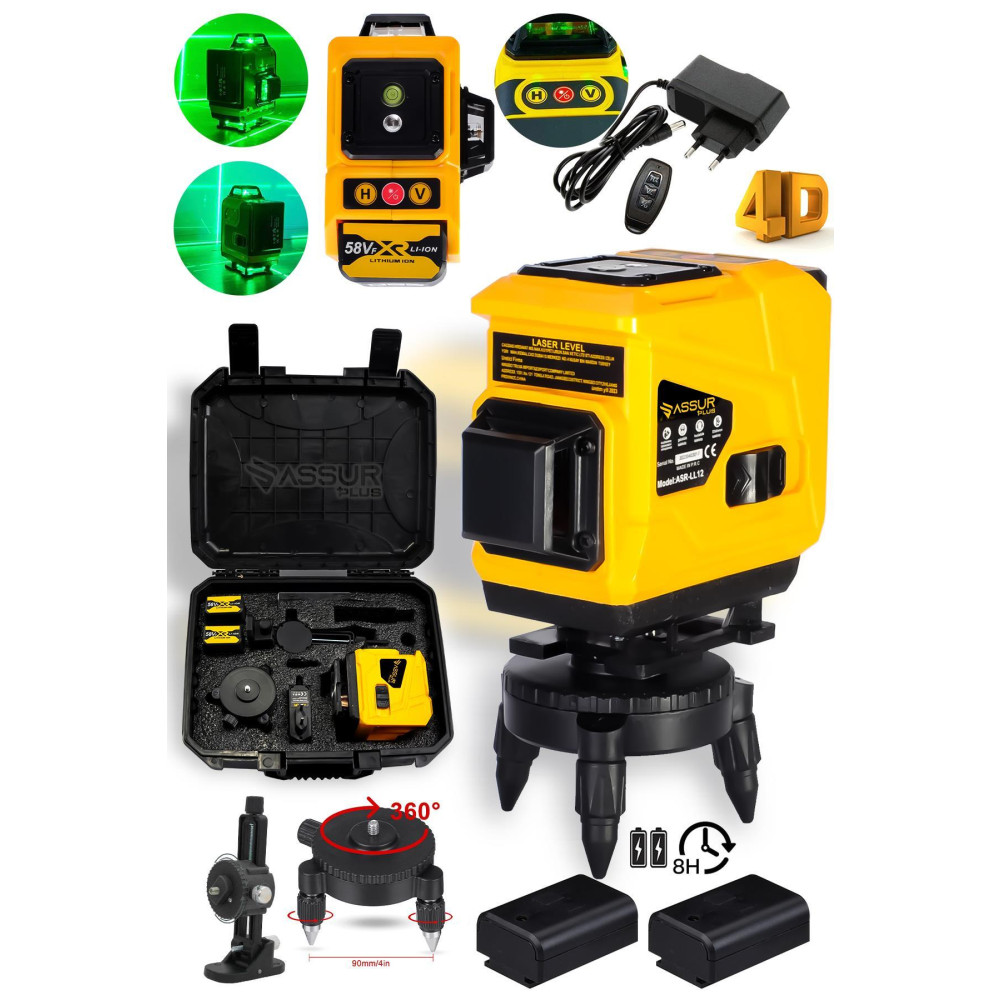 ASSUR PLUS 360° 12 Köşe Otomatik Hizalamalı Lazer Metre Hizalama Yeşil Çizgili Lazer Hizalama Su Terazili Lazer Metre / Uzaklık Ölçer Fiyatı