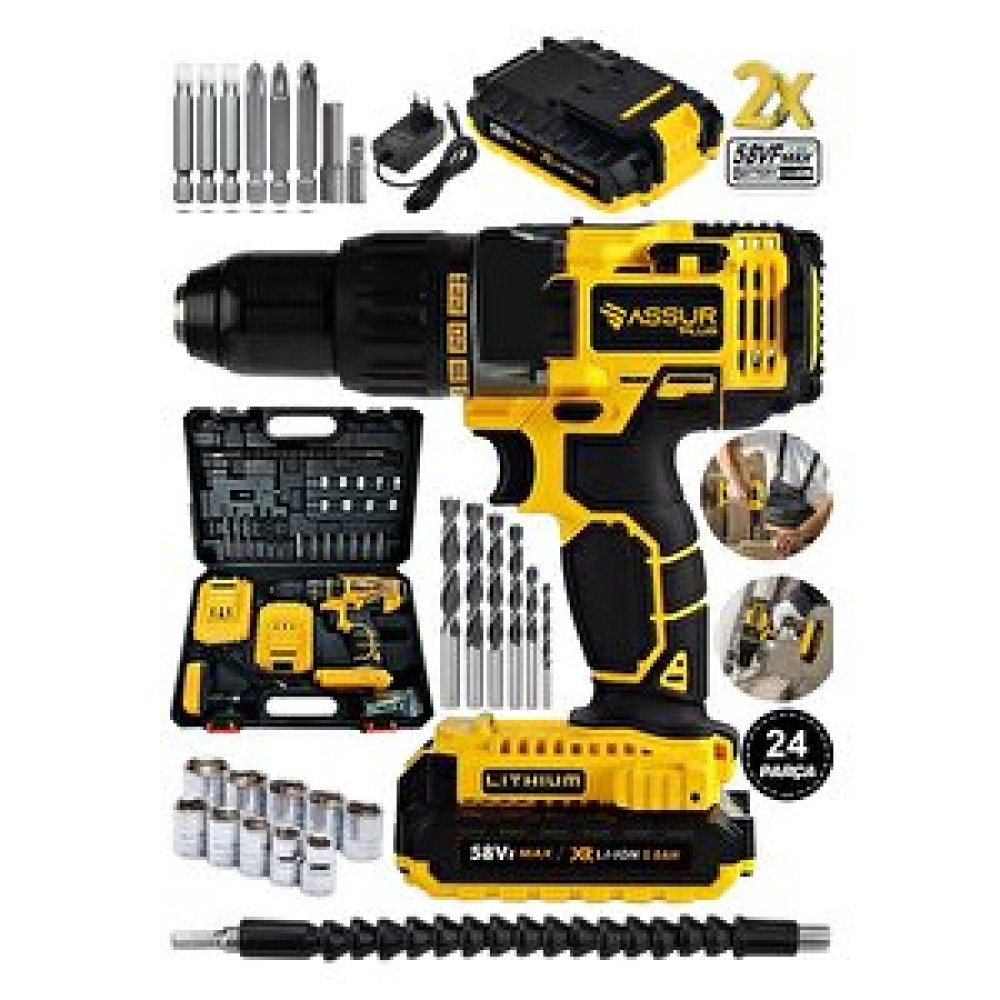 Assur Plus 58 Vf 5 Ah Metal Şanzıman Çift Akülü Şarjlı Darbeli Matkap 24 Parça Akülü Vidalama Matkaplar Fiyatı