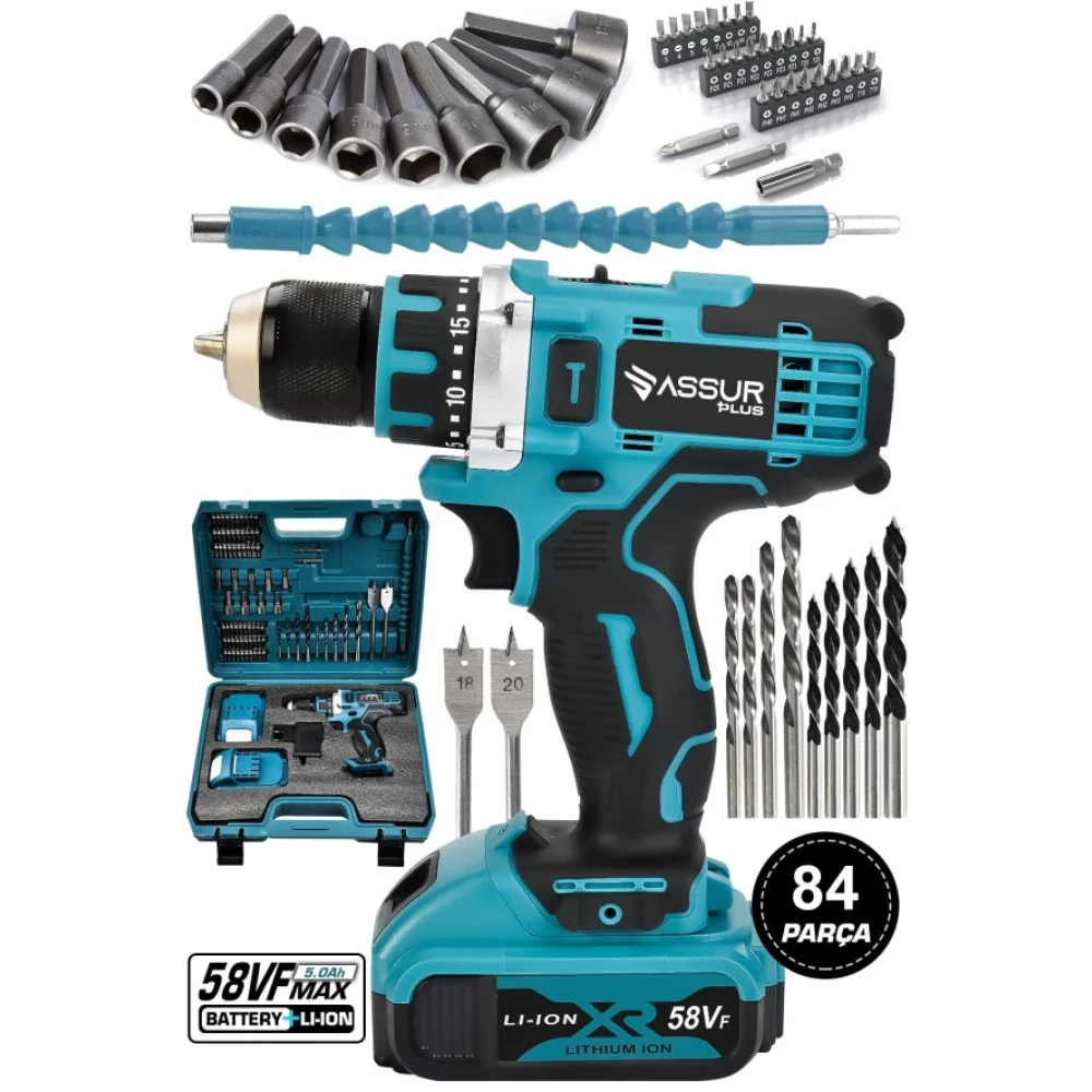 Assur Plus Germany Profesional New Seri 84 Parca Darbesiz Sarjli Matkap Set Mavi 58 Vf Elektrikli El Aletleri Fiyatı