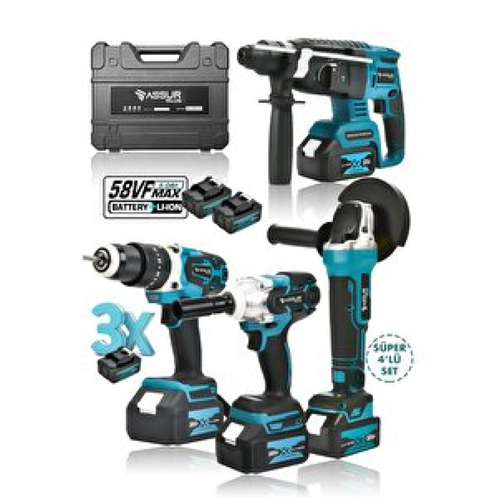 Assur Plus Profesyonel 4'lü Set 2-26 Şarjlı Hilti-şarjlı Taşlama-13mm Şarjlı Darbeli Matkap-şarjlı Somun Sıkma Akülü Vidalama Makinesi Fiyatı