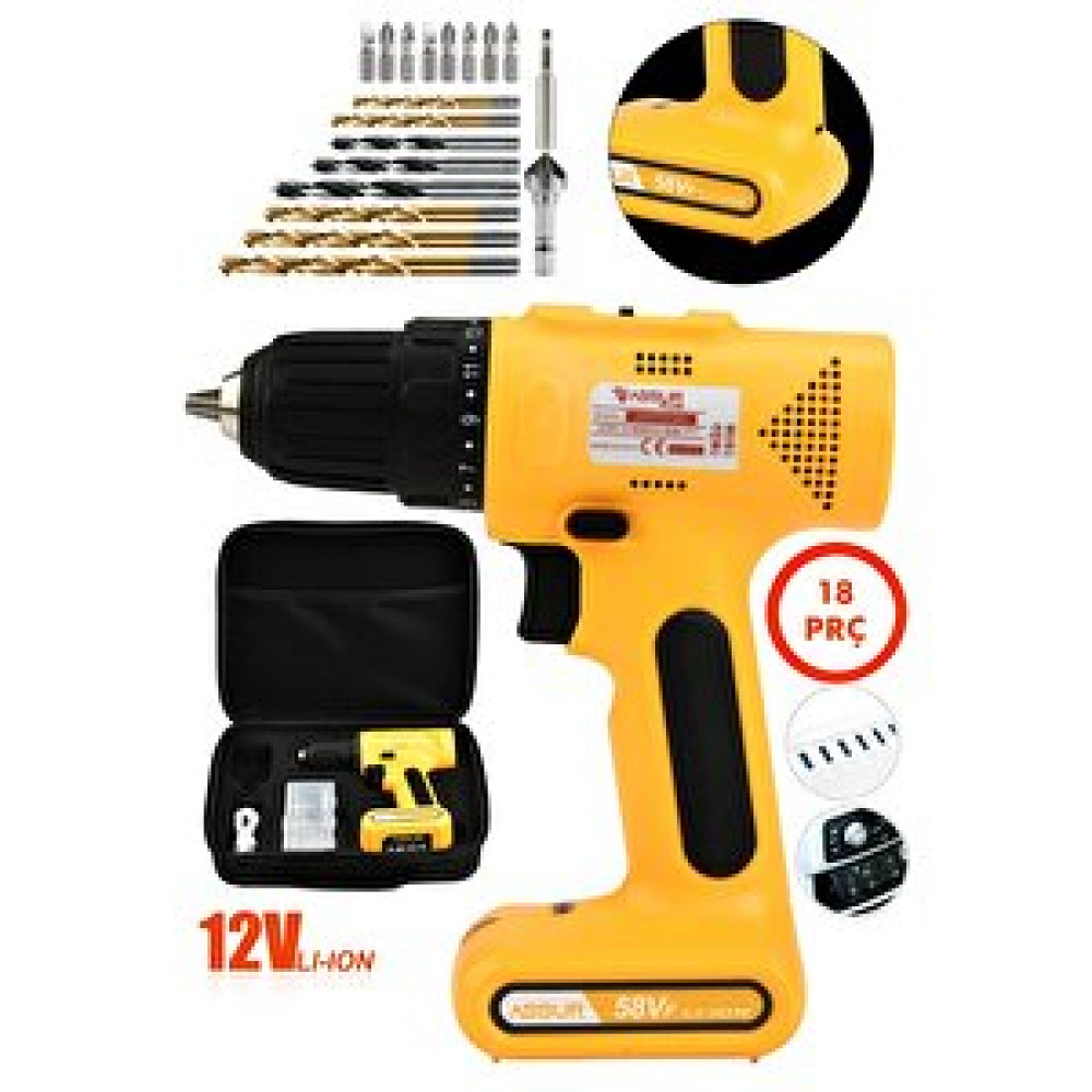 Assur Plus Şarjlı Matkap Vidalama Başlığı Dahili Batarya Typc-e Usb'li (kablolu) 12v 2.0ah Sarı Akülü Vidalama Makinesi Fiyatı