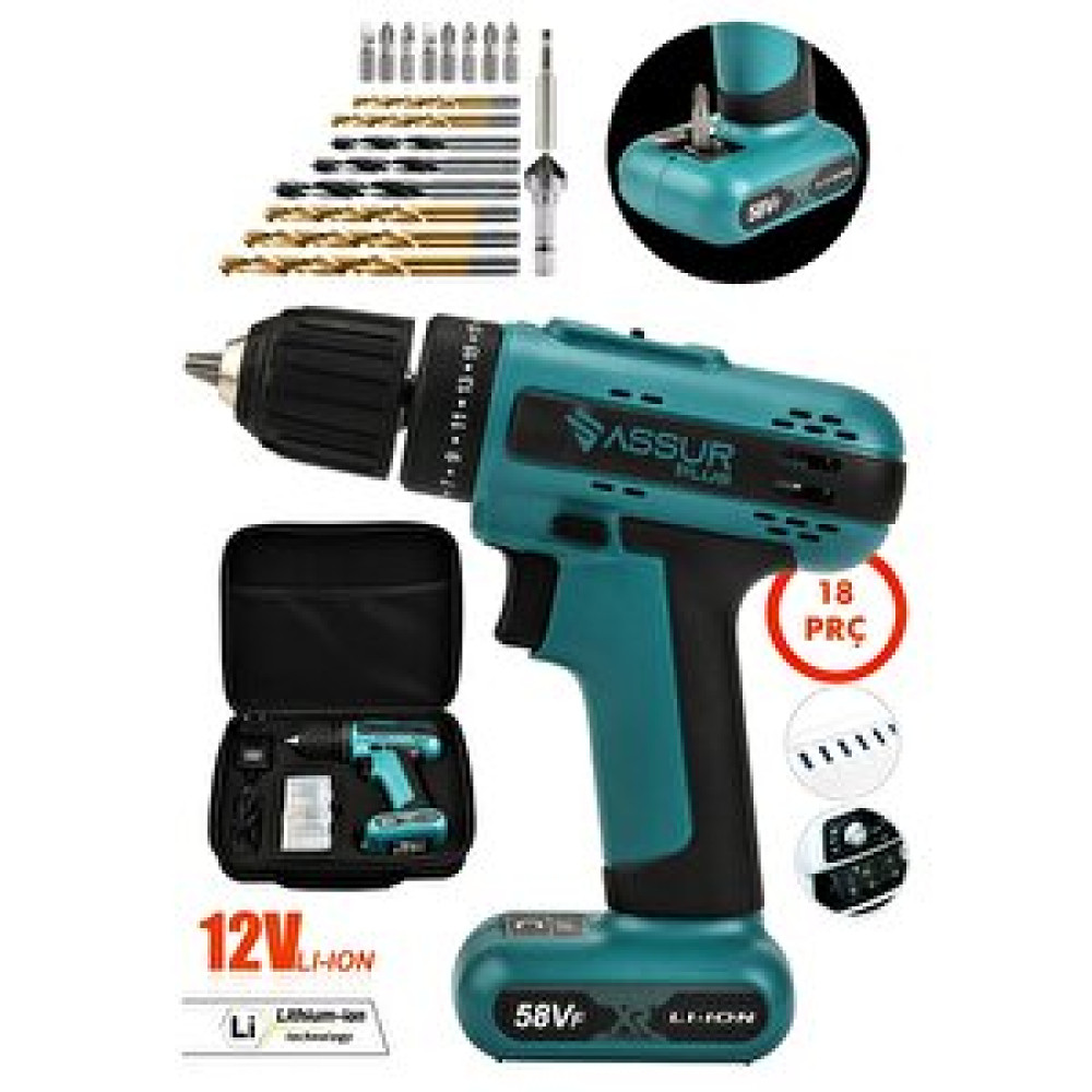 Assur Plus Usb'li Matkap 12v 2.0ah Mıknatıs Tutucu Gövde Mavi Matkaplar Fiyatı
