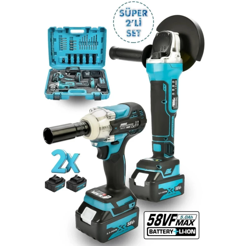Assur Ultra 2 Li Set Sarjli Taslama + Sarjli Somun Sikma Sokme Setli 58Vf Matkaplar Fiyatı