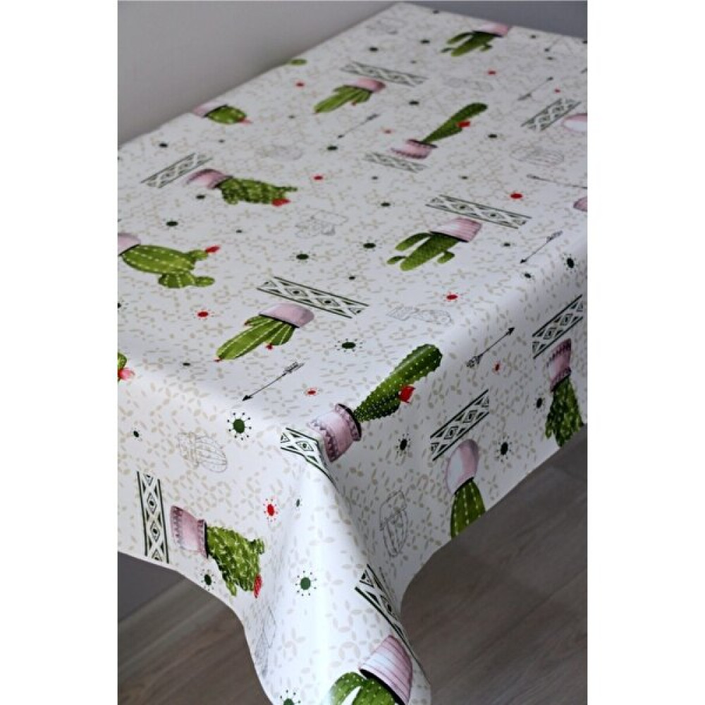 Astarlı Silinebilir Pvc Muşamba Masa Örtüsü - 140 x 140 cm - Beyaz - Yeşil Masa Örtüsü Fiyatı