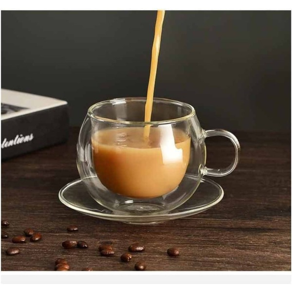 Astera 2 Adet 90 ml Çift Camlı Çay Kahve Nescafe Espresso Fincanı Çift Cidarlı Bardak Seti Altlıklı - Şeffaf Fincan / Bardak / Kahve Takımı Fiyatı