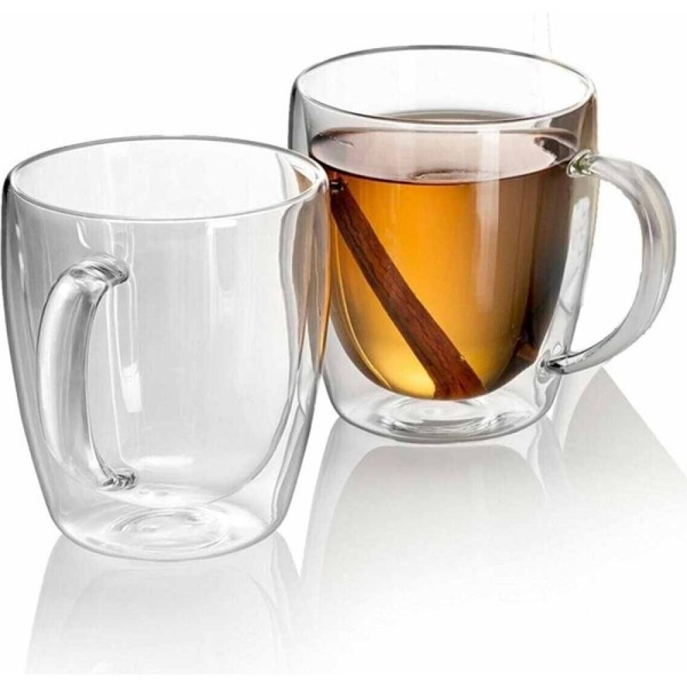 Astera 2 Adet Büyük Boy 350 ml Çift Cidarlı Cam Çay Kahve Meşrubat Kupa Çift Camlı Bardak - Şeffaf Fincan / Bardak / Kahve Takımı Fiyatı
