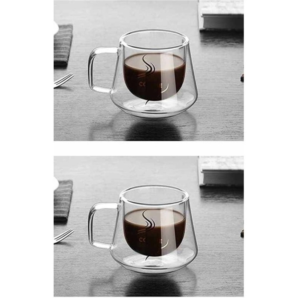 Astera 2 Adet Çift Camlı Cidarlı Katmanlı Coffee Yazılı Cam Kupa Fincan Çift Katlı Yalıtımlı Kulplu Cam Bardak Kupa 250 ml - Şeffaf Fincan / Bardak / Kahve Takımı Fiyatı