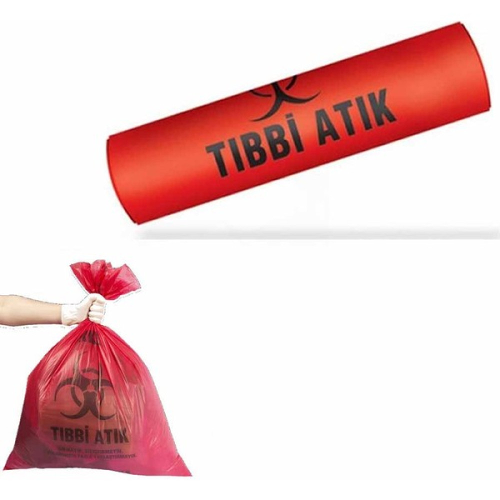 Astera Tıbbi Atık Poşeti Battal Boy 75X90 cm 400 gr 10 Lu Rulo x 5 Paket = 50 Adet (Kırmızı-Siyah Baskılı) Çöp Poşetleri Fiyatı