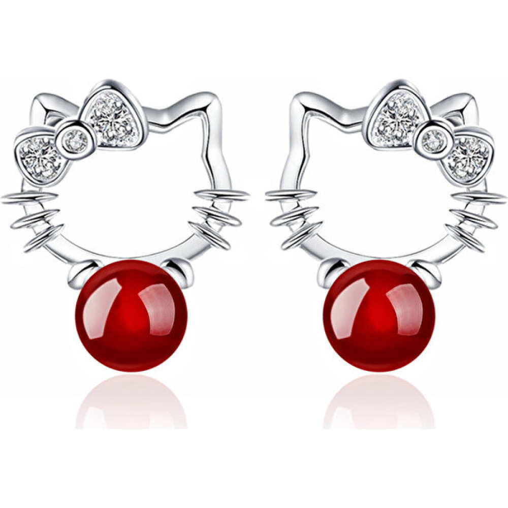 Astoria Silver Kız Çocukları ve Genç Kızlar Için Hediye H.kıtty Minimal Gümüş Küpe - Gümüş - Kırmızı Gümüş Küpe Fiyatı