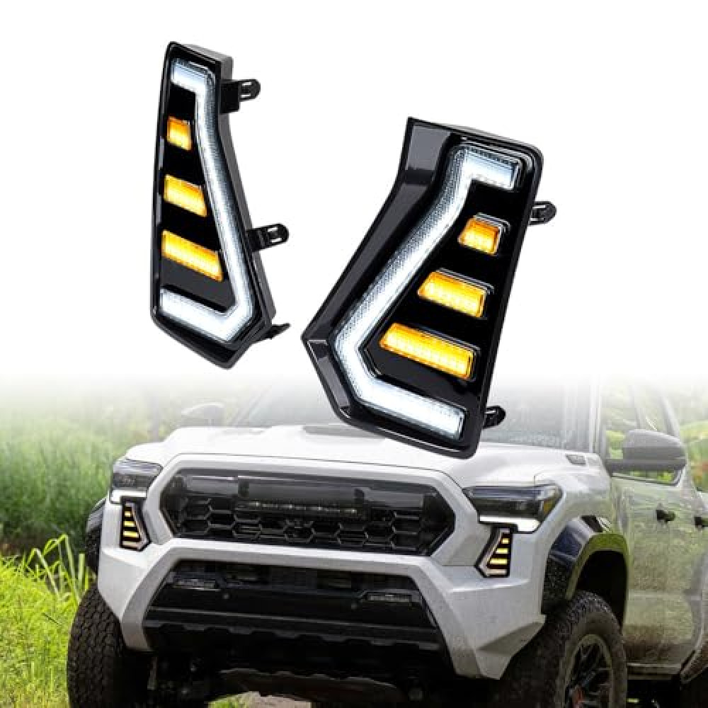 Astra Depot 2pcs Driver & Passenger Side 2024 2025 Tacoma LED Light Turn Signal DRL Daytime Running Light Sequential Flash Signal Lamp w/LED Molding Compatible with 2024-25 Toyota Tacoma