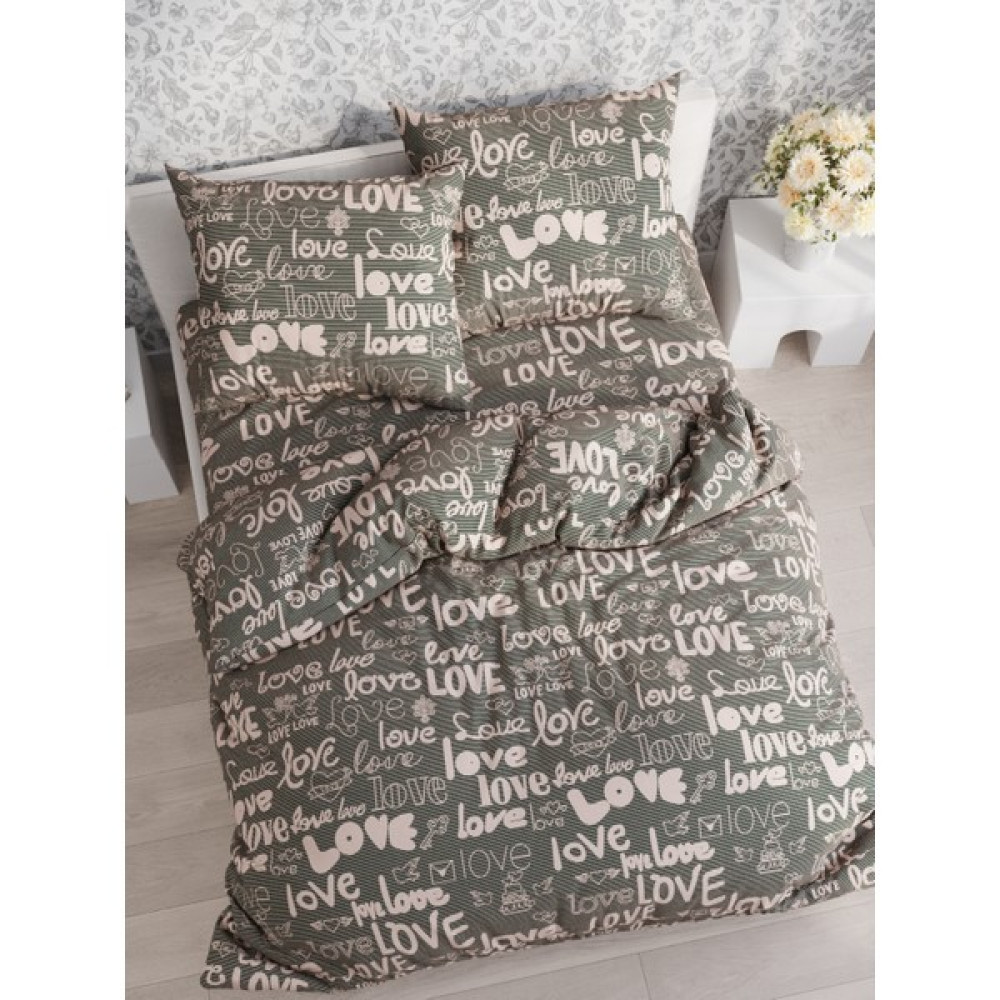 Astra Home "ıt's Love" 200X220 + 50X70 cm Çift Kişilik Pamuklu Nevresim Yorgan Kılıfı ve 2 Ad Kapaklı Yastık Kılıfi Gri-Pembe - 200 x 220 cm Nevresim Takımı Fiyatı