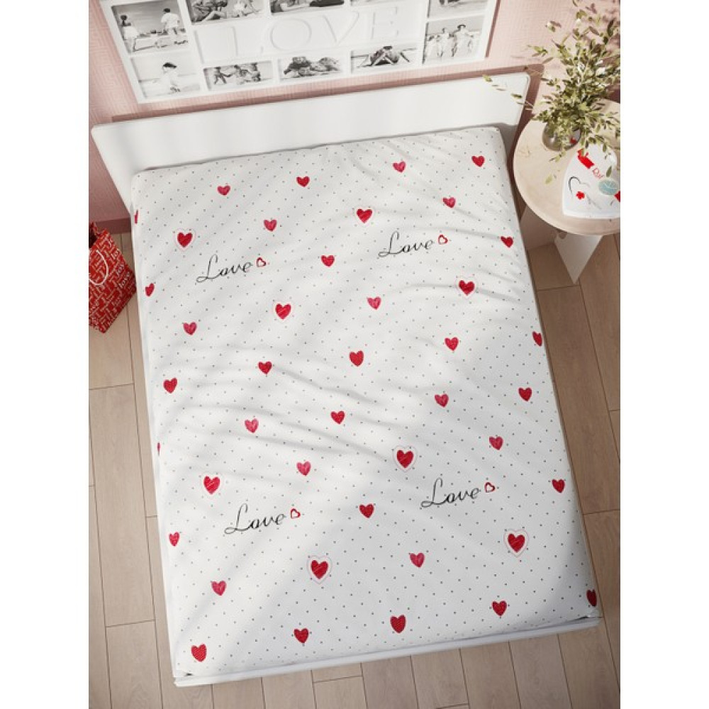 Astra Home "love" Pamuklu Klasik Çarşaf 160 x 240 cm Tek Kişilik Beyaz-Kırmızı - Beyaz - Kırmızı Çarşaf Fiyatı