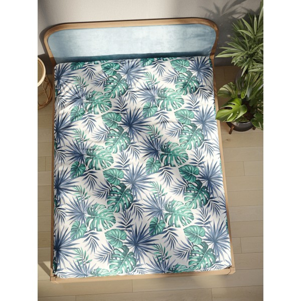 Astra Home "Monstera" 220X240 cm Pamuklu Klasik Çarşaf Çift Kişilik Beyaz - Yeşil - 220 x 240 Çarşaf Fiyatı