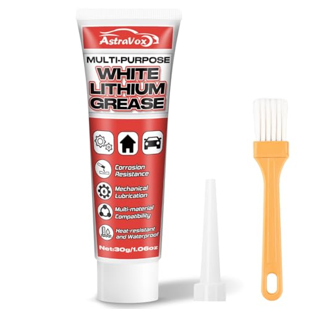 AstraVox White Lithium Grease, Multi-Purpose Lubricant Lithium Grease with Brush for Hinges, Bearings, Gears, and Garage Doors, Ideal for Automotive, Marine, Industrial, and Household Use 1oz(1pcs)