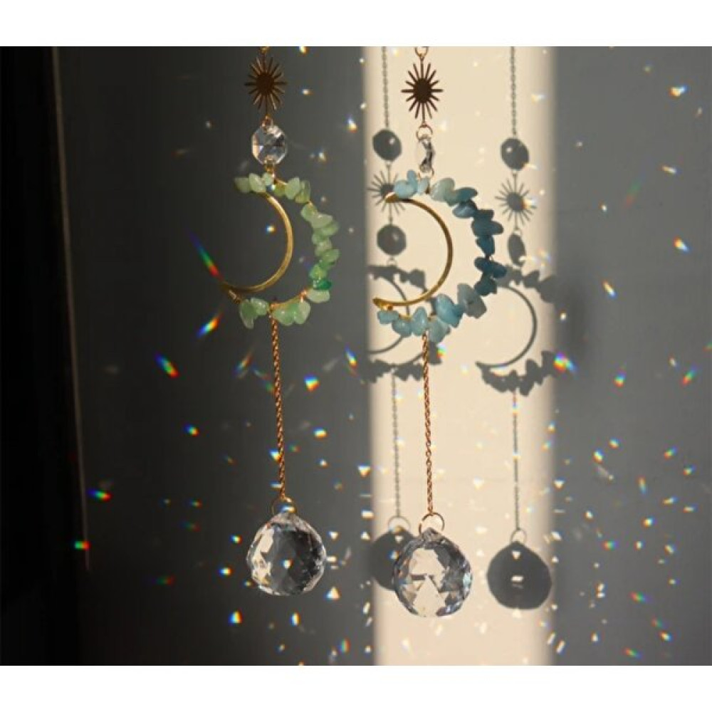 Astrolozi Shop Yeşil Doğal Taştan ve Şeffaf Kristal Toplu Işık Yakalayıcısı Ev & Dekorasyon Aksesuarları Fiyatı