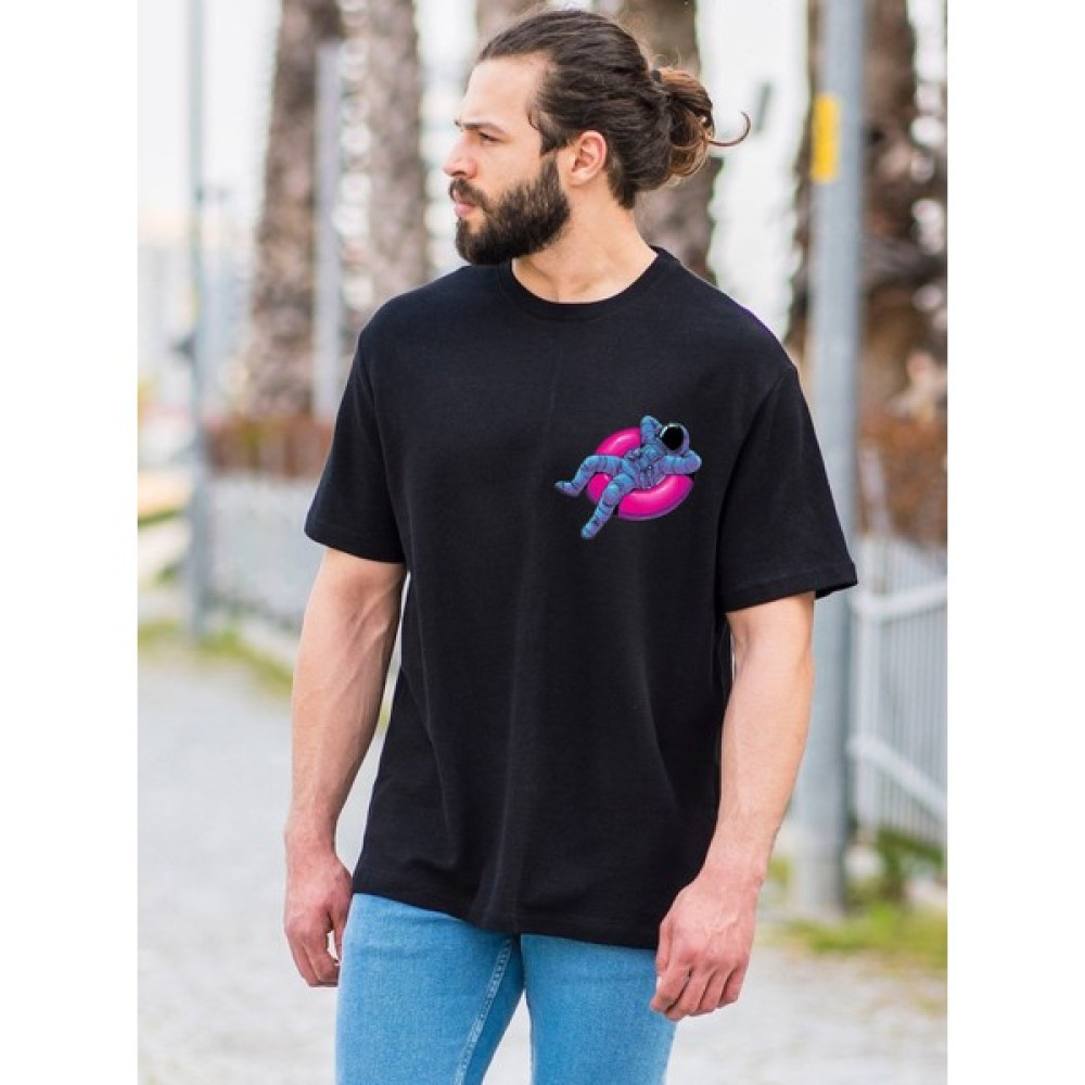 Astronot Adam Baskılı Siyah Oversize T- Shirt Erkek T-shirt Fiyatı