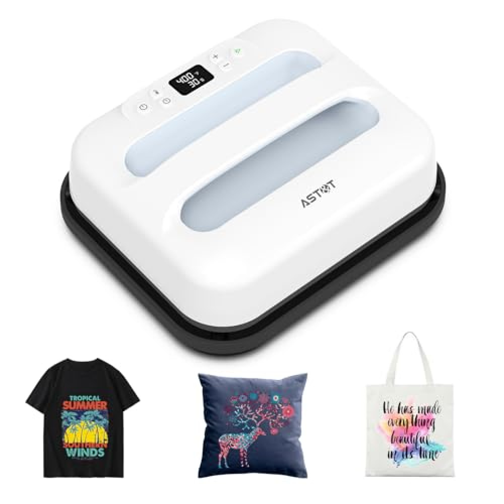 AST&T Heat Press Machine 12" x 10" Portable Easy Heat Press Heat Transfer for T-Shirts and HTV Vinyl Projects (White)