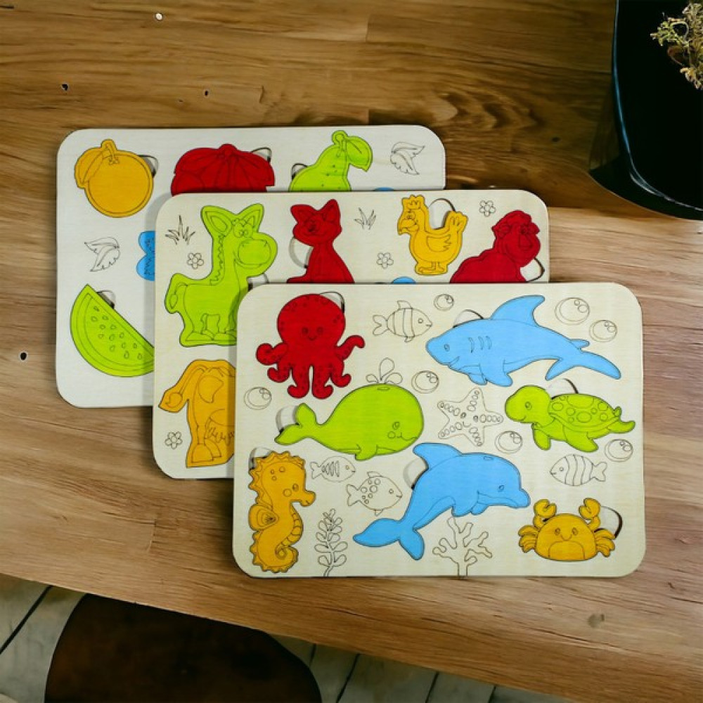 Asudehome Ev Gereçleri Ahşap Yapboz 3’lu Eğitici Öğretici Set Puzzle Bultak Çocuk Oyuncağı, Hayvan, Meyve, Deniz Oto Boyaları Fiyatı