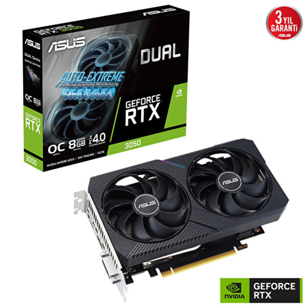 Asus Dual-Rtx3050-O8G GeForce RTX 3050 OC V2 V2 8 GB Gddr6 128 Bit Dx12 Gaming Ekran Kartı Ekran Kartları Fiyatı