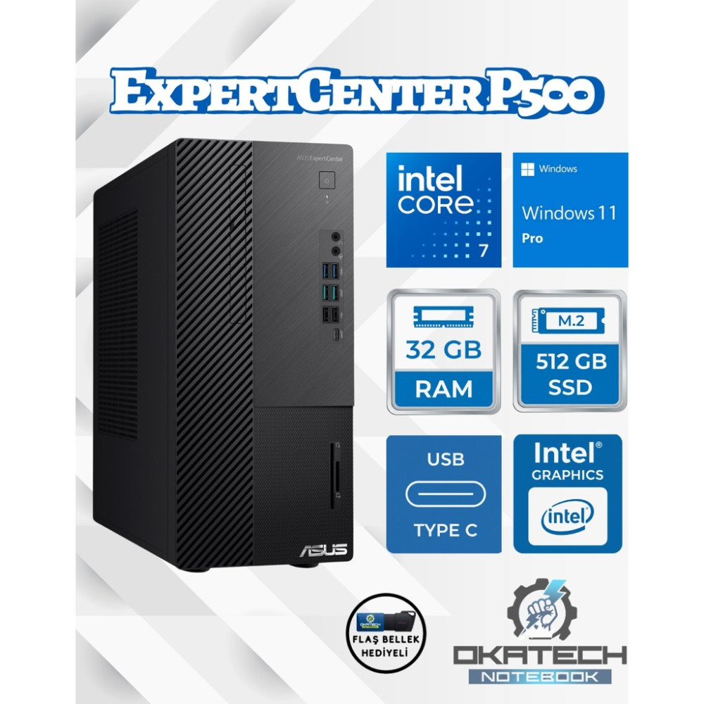 Asus Expertcenter P500MV-C724016512B0D Core 7-240H 32GB Ram 512GB SSD WİN11PRO Masaüstü Bilgisayar + USB Bellek Masaüstü Bilgisayar Fiyatı