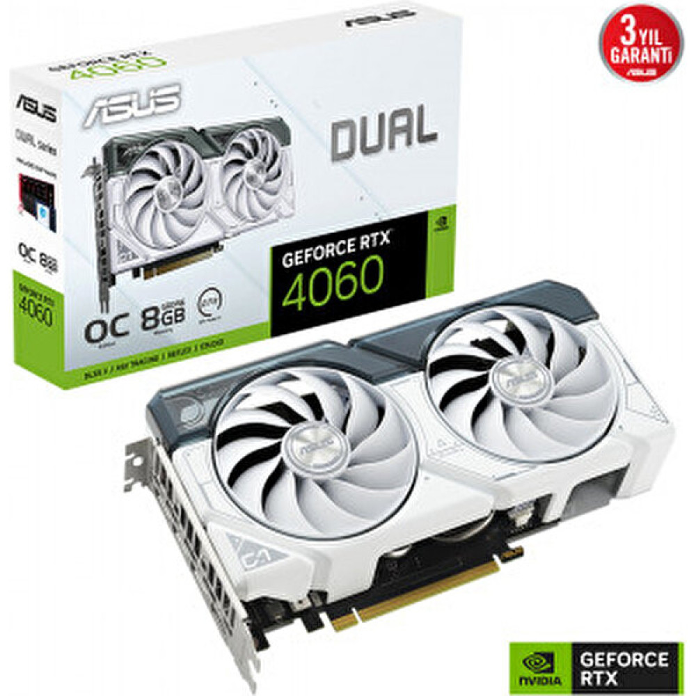 ASUS GEFORCE RTX 4060 DUAL-RTX4060-O8G-WHITE 8GB GDDR6 128bit 2535MHz OC HDMI 3xDP DLSS3 EKRAN KARTI - DUAL-RTX4060-O8G-WHITE Ekran Kartları Fiyatı