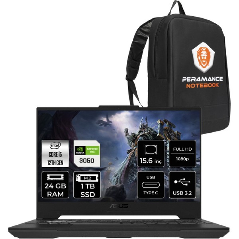 Asus Tuf Gaming F15 Intel Core I5 12500H 24GB 1tb SSD RTX3050/4GB 95W 15.6" Fhd 144Hz Fdos Taşınabilir Bilgisayar & Per4 Çanta HN211P323 Oto Boyaları Fiyatı
