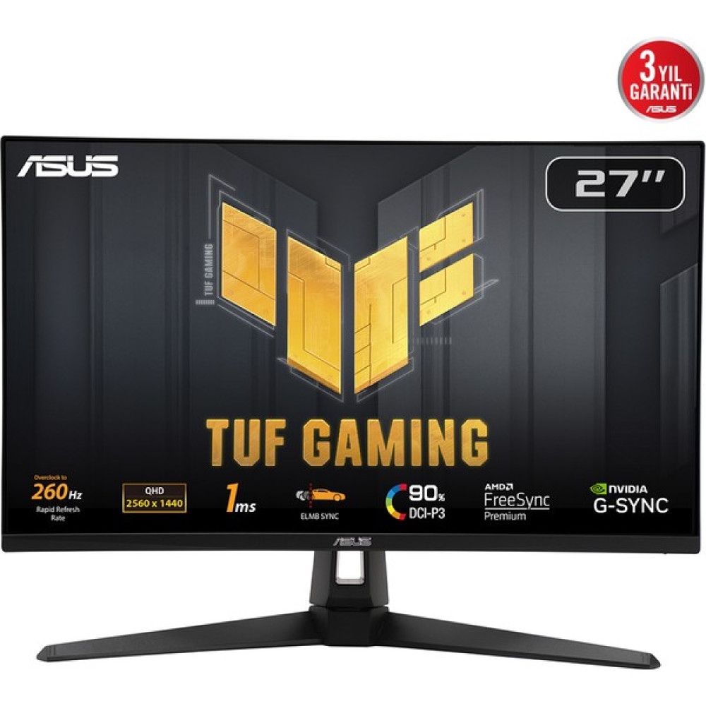 ASUS TUF GAMING VG27AQM1A 27 HDR400 2K IPS FREESYNC VE G-SYNC UYUMLU 2560x1440 1MS 260HZ DP HDMI USB MM VESA 3YIL ELMB SYNC, 90%DCI-P3 Monitör Monitör Fiyatı