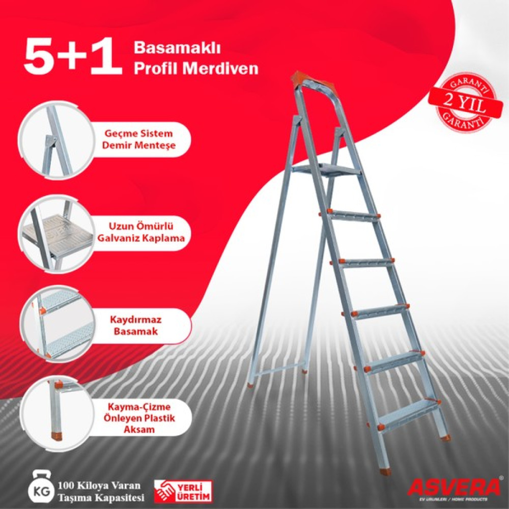 Asvera Safir Serisi 5+1 Basamaklı Galvanizli Profil Merdiven - Ev - Bahçe - İş Yeri İçin Dayanıklı Oto Boyaları Fiyatı